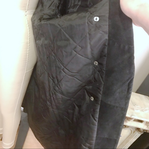 Vintage Black Suede Coat with Fur Shawl Collar XL Skijor STYLE - Picture 8 of 11